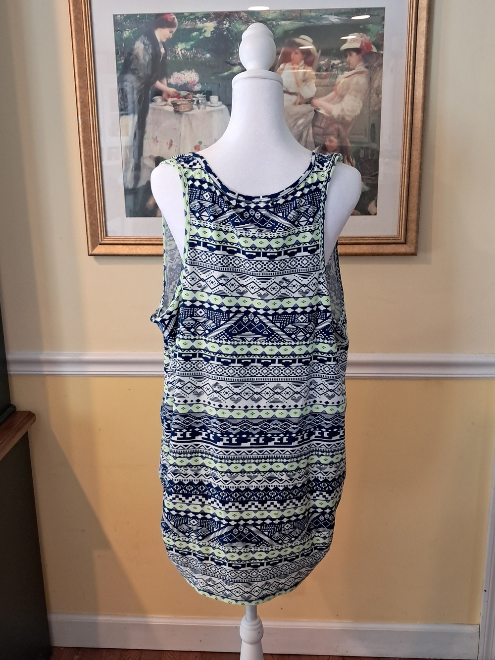 derek heart Sleeveless Navy & Lime Geometric Tank Top - Women Size 3X - Picture 2 of 2